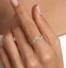 Anillo de plata esterlina 925 real brillante circonita cúbica circonita cúbica Wishbone Chevron delicado