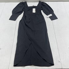 Vestido Etika Moda Negro Imitación Envolvente Cuello Cuadrado MIDI Para Mujer Pequeño Nuevo