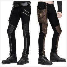 Diablo Moda Rock Hombres Pantalones de Cuero PU Punk Gótico Pantalones Steampunk Informales