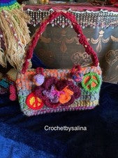 Cartera Pequeña Crochet Colorido Paz Flor Bolso de Mano Boho Chic Hippie Crochetbysalina