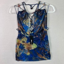 Moda Nova Luella Mini Vestido de Malla con Piedras Preciosas Para Mujer Talla S Azul con Tirantes Nuevo con Etiquetas