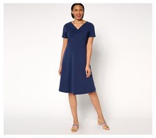 Isaac Mizrahi Live! Vestido para mujer talla L buceo crepé torcido delantero azul A684995
