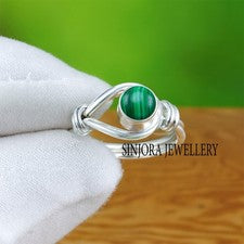 Anillo de regalo hecho a mano de plata de ley 925 con piedras preciosas de malaquita talla 5 a 13 de EE. UU.