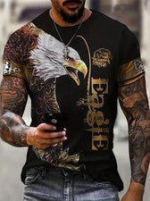 Camiseta Águila Calva Americana Estampado Gráfico Negro Dorado Moda Hombres Tee