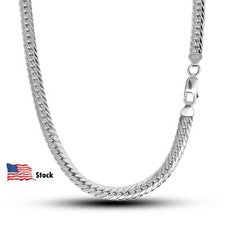 Collar de eslabones de cadena con bordillo de serpiente plano de 6 mm de plata de ley 925 para hombre y mujer
