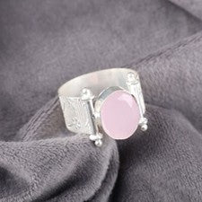 Anillo de plata esterlina 925 con piedras preciosas de calcedonia rosa hecho a mano anillo de joyería para regalo