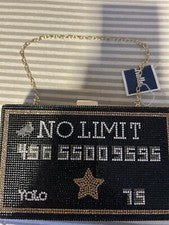 Moda Tarjeta de Crédito “Sin Límite” Bolso sin asas Negro y Dorado Estrás Bolso sin asas