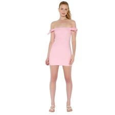 Mini vestido para mujer Wild Fable rosa con lazo al hombro fuera del hombro talla XL