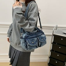 Moda Mujer Bolso de Mano Cartera Informal Denim Escuela Hombro Mensajero Bolso Retro