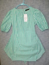 VESTIDO CAMISERO MUJER M VERDE GINGHAM A CUADROS CUELLO REDONDO DELANTAL ABRIGO RAYÓN