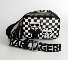 Bolso Bandolera KARL LAGERFELD PARIS Maybelle Cámara Negro Blanco Combo a Cuadros Nuevo con Etiquetas