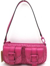 NUEVO MICHAEL KORS ZOE SM Convertir Bolsa Recubierta MK Firma/Cuero Wild Berry
