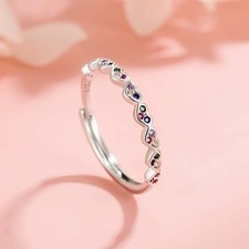 Anillo de compromiso colorido ajustable en corazón de plata de ley para mujeres niñas