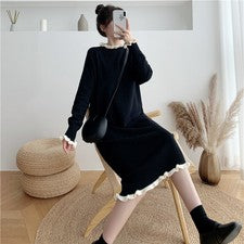Vestido informal suelto tejido base midi moda volantes suéter pulóver vestidos para mujer