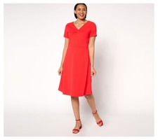 Isaac Mizrahi Live! Vestido para mujer talla XL buceo crepé torcido delantero rojo A684995