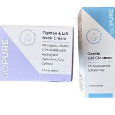 goPure Crema para el Cuello Tensar y Liftar 1.7oz y Gel Limpiador Suave 1oz Set para el Cuidado de la Piel