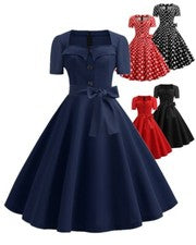 Vestido retro de moda con botones para mujer de noche de graduación con lunares grande swing