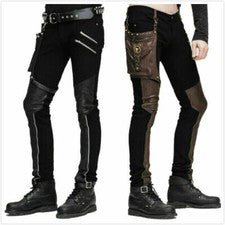 Diablo Moda Rock Hombres Pantalones de Cuero PU Punk Gótico Pantalones Steampunk Informales