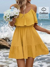 "Vestido de mujer Clasi nuevo elegante con tirantes de espagueti, corte fuera del hombro, be"