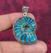Piedras preciosas fósiles de amonita hechas a mano joyería de plata 925 colgante regalos por amor