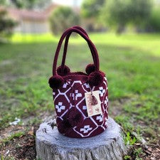Bolso Wayuu Grande Hecho a Mano COLOMBIANO Brillante Pom Pom Boho Mochila Estilo Tribal
