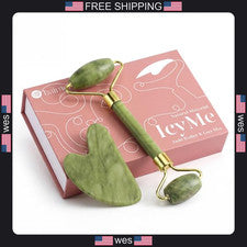 Rodillo facial de jade BAIMEI IcyMe y Gua Sha, herramientas para el cuidado de la piel de belleza facial, auto