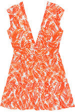 Vestido para mujer - Vestido naranja estampado hoja de palma - Mini vestido de algodón - Mediano