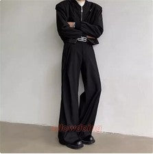 Hombre Otoño Moda Suelto Negro Traje Pierna Ancha Pantalones Juveniles Informales Pantalones Japón