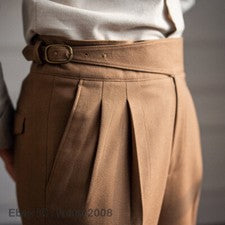 Hombres Gurkha Estilo Británico Nápoles Cintura Alta Pantalones Rectos Informales Retro Pantalones