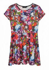 Vestido patinador multicolor con estampado de amor para mujer estilo columpio
