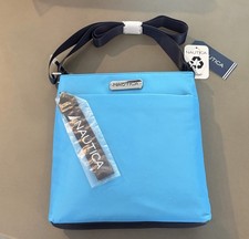 Nautica 9” Nylon Azul Brillante Bandolera Mujer Cartera Cierre Cremallera Nuevo