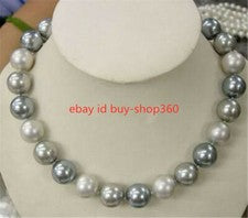 Elegante Collar de Perlas 8mm Blanco Plata Gris Mar del Sur Concha 20" (No Perla)