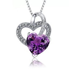 Collar Colgante Cristal Doble Corazón Plata de Ley 925 Mujeres Niñas Joyería Reino Unido