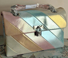 Bolso de Cuero Kurt Geiger Iridiscente Pastel Gamuza Brixton Bloqueo Mediano Nuevo con Etiquetas Precio de venta