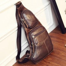 Mochila retro bandolera de cuero genuino para hombre
