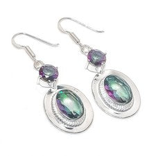 Pendientes de joyería de plata de ley 925 hechos a mano con piedras preciosas de topacio místico tamaño 2"