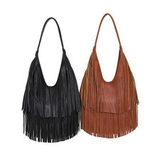 Bolso de hombro de cuero PU suave con borla de mano para mujer