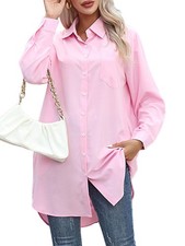 Camisa informal para mujer cuello de vestir cuello en V abotonada suelta manga larga 6324