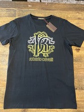 NUEVO CON ETIQUETAS Roberto Cavalli Hombre Camiseta Negra 100% Algodón XL Nueva con Etiquetas