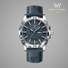 POEDAGAR 895 Hombre Azul Plata Lujo Deportes Cuero Cinturón Reloj Pulsera Conjunto de Caja