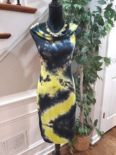 Moda Nova Para Mujer Vestido Negro y Amarillo Capucha Cuello Sin Mangas Hasta la Rodilla 1XL