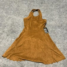 Mini vestido Express de gamuza sintética para mujer talla S dobladillo festoneado correa cruzada