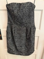 Nuevo vestido Express para mujer negro a cuadros de lana sin tirantes bolsillos de cóctel talla 8