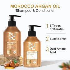 Juego acondicionador champú aceite de argán PURC Marruecos tratamiento nutritivo suavizante