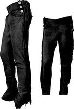 Pantalón de gamuza de cuero vaquero americano occidental negro para hombre con flecos laterales en las piernas
