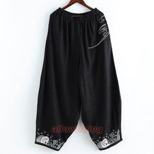 1x Hombres Bordados Bloomers Pantalones Algodón Mezcla de Lino Pantalones Estilo Étnico Sueltos