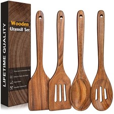 Juego de 4 piezas de espátula de madera de acacia utensilios de cocina antiadherentes utensilios de cocina seguro