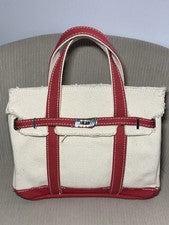 NUEVO BOLSO TOTE SUNWIN PEQUEÑO DE LONA BOATKIN BEIGE/ROJO CON 2 BOLSILLOS INTERIORES
