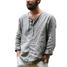 Camiseta Manga Larga Para Hombre Color Sólido Suelta Moda Informal Algodón y Lino Top