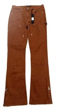 Moda Nova NOVAMEN Indestructible Delgado Acampanado Pantalones Carpintero Chocolate Talla 30